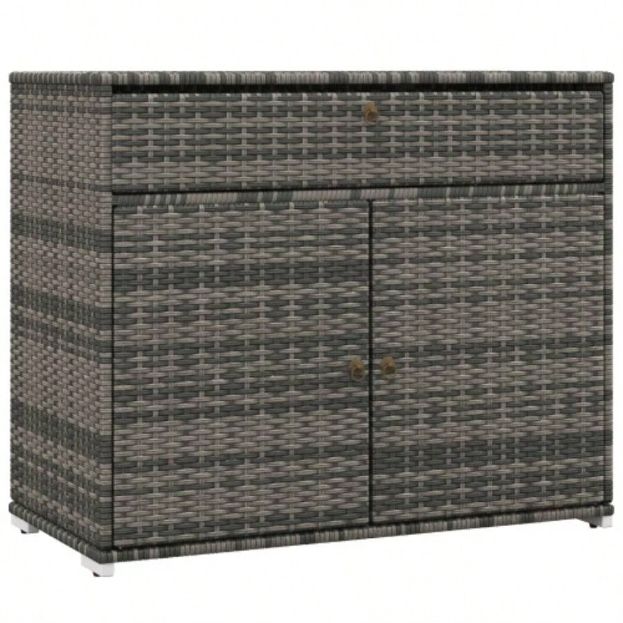 Outsunny Outdoor Towel Rack Pool Toy Cabinet, Hot Tub Accessory Storage, Freestanding PE Rattan Wicker Cabinet with Drawer Indoor, Outdoor Swimming Pool, Spa, Gray