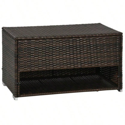 Outsunny Outdoor Deck Box Shoe Storage, PE Rattan Wicker Towel Rack with Liner Indoor, Outdoor, Patio Furniture Cushions, Pool, Toys, Garden Tools, Brown