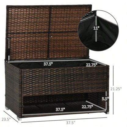 Outsunny Outdoor Deck Box Shoe Storage, PE Rattan Wicker Towel Rack with Liner Indoor, Outdoor, Patio Furniture Cushions, Pool, Toys, Garden Tools, Brown
