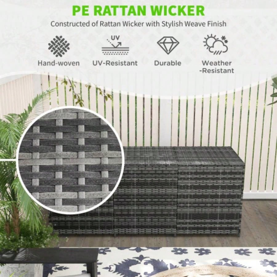 Outsunny 175 Gallon Outdoor Storage Box with Inner Liner, PE Rattan Wicker Deck Box with Pneumatic Bar Lift Indoor Outdoor, Patio Furniture Cushions, Pool Toys, Garden Tools, Mixed Gray