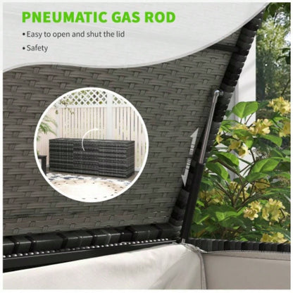 Outsunny 175 Gallon Outdoor Storage Box with Inner Liner, PE Rattan Wicker Deck Box with Pneumatic Bar Lift Indoor Outdoor, Patio Furniture Cushions, Pool Toys, Garden Tools, Mixed Gray