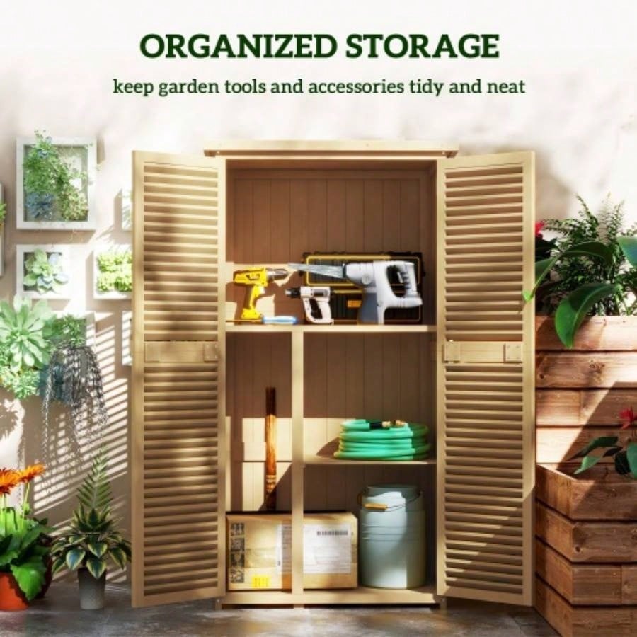 Outsunny 5x 3 Wooden Outdoor Storage Cabinet, Garden Sheds Outdoor Storage with Asphalt Roof 2 Large Wood Doors with Lock, Yellow