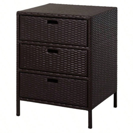 Outsunny Outdoor Towel Cabinet, PE Rattan Pool Storage Organizer, Freestanding Outdoor Towel Rack Pool with 3 Drawers and Weather Safe Material, Brown