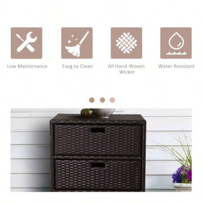 Outsunny Outdoor Towel Cabinet, PE Rattan Pool Storage Organizer, Freestanding Outdoor Towel Rack Pool with 3 Drawers and Weather Safe Material, Brown
