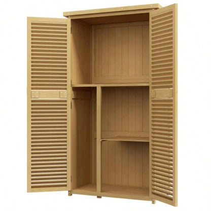 Outsunny 5x 3 Wooden Outdoor Storage Cabinet, Garden Sheds Outdoor Storage with Asphalt Roof 2 Large Wood Doors with Lock, Yellow