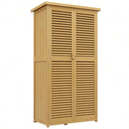 Outsunny 5x 3 Wooden Outdoor Storage Cabinet, Garden Sheds Outdoor Storage with Asphalt Roof 2 Large Wood Doors with Lock, Yellow