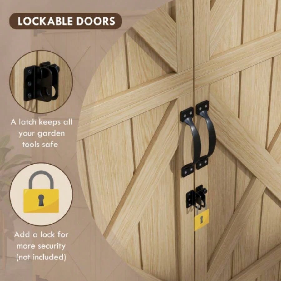 Outsunny Wooden Garden Shed, Outdoor Storage Cabinet with Waterproof Asphalt Roof, Narrow Shed with Shelves and Lockable Doors, Natural