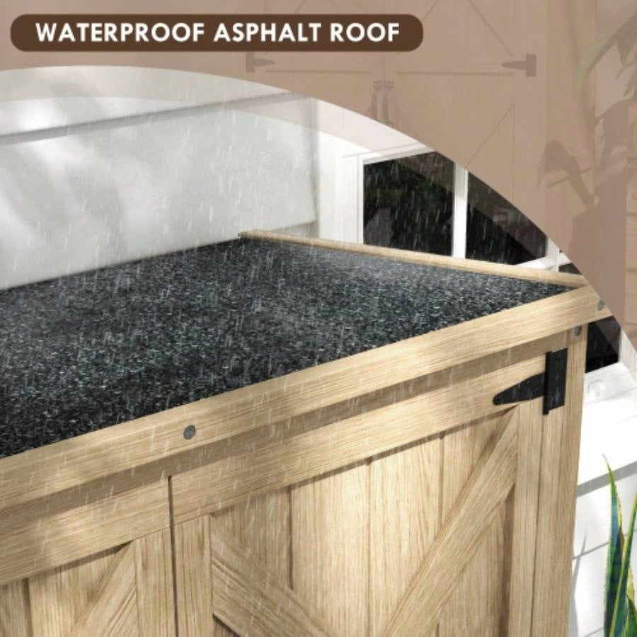 Outsunny Wooden Garden Shed, Outdoor Storage Cabinet with Waterproof Asphalt Roof, Narrow Shed with Shelves and Lockable Doors, Natural