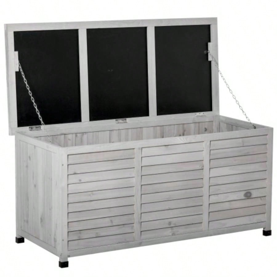 Outsunny 75 Gallon Wooden Deck Box, Outdoor Storage Container with Aerating Weather - Fighting,