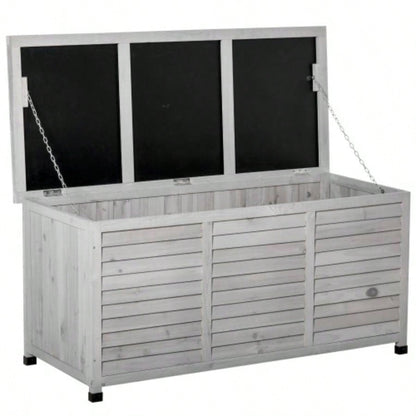 Outsunny 75 Gallon Wooden Deck Box, Outdoor Storage Container with Aerating Weather - Fighting,