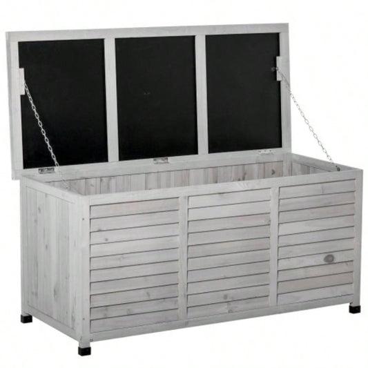 Outsunny 75 Gallon Wooden Deck Box, Outdoor Storage Container with Aerating Weather - Fighting,