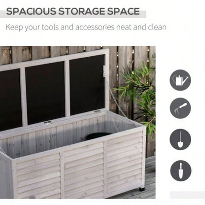Outsunny 75 Gallon Wooden Deck Box, Outdoor Storage Container with Aerating Weather - Fighting,