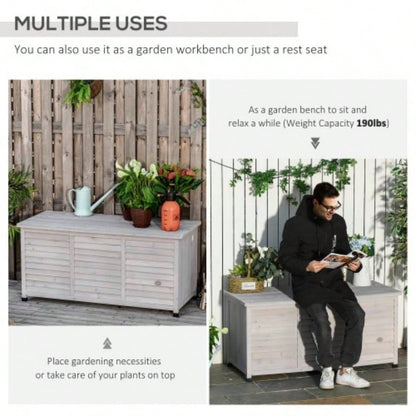 Outsunny 75 Gallon Wooden Deck Box, Outdoor Storage Container with Aerating Weather - Fighting,