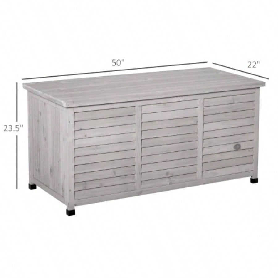 Outsunny 75 Gallon Wooden Deck Box, Outdoor Storage Container with Aerating Weather - Fighting,