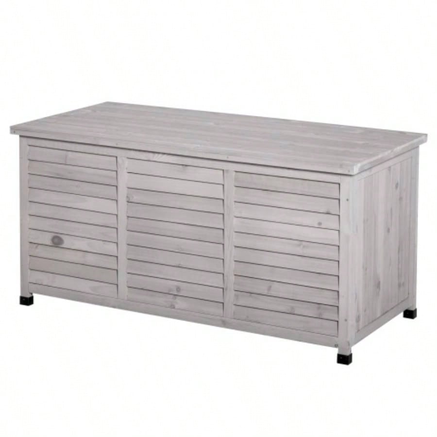 Outsunny 75 Gallon Wooden Deck Box, Outdoor Storage Container with Aerating Weather - Fighting,