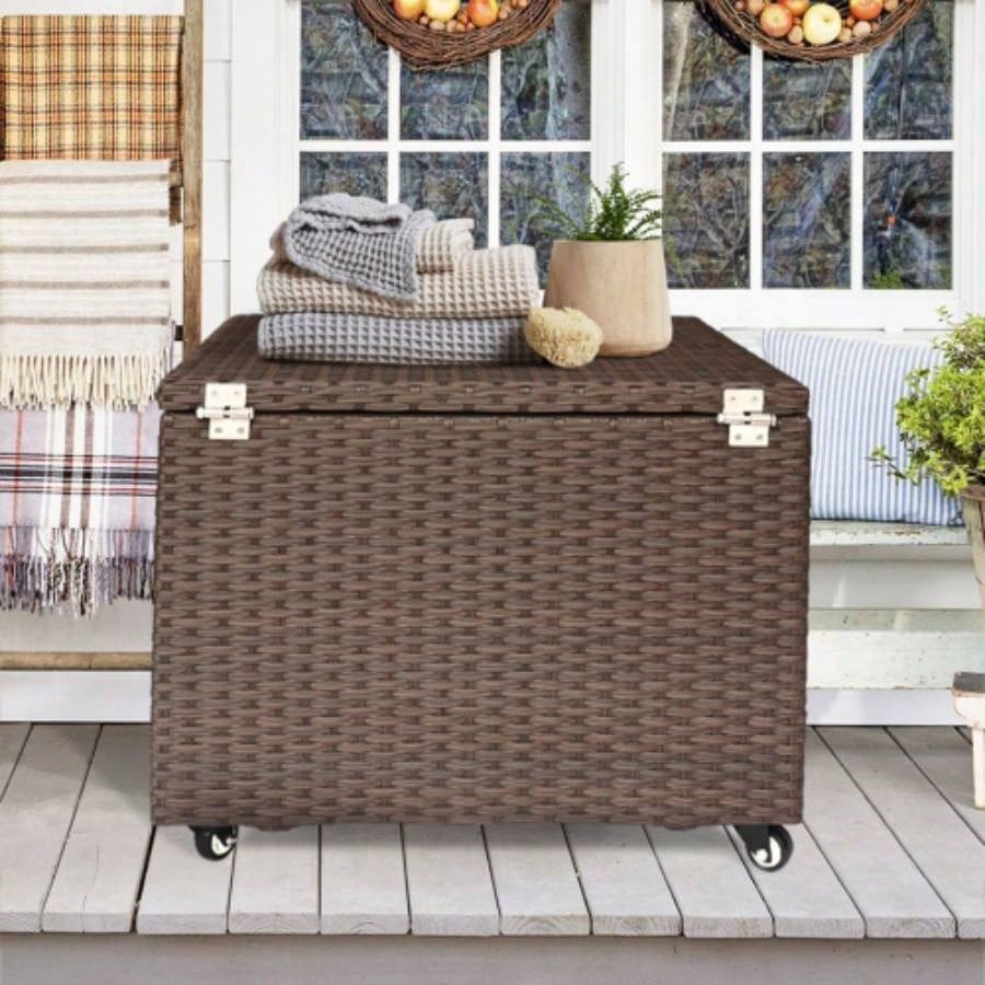 Outdoor Patio Wicker Large Storage Container Deck Box Made of Antirust Aluminum Frames and high quality Resin Rattan