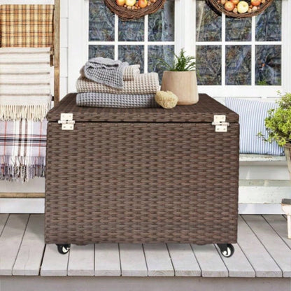 Outdoor Patio Wicker Large Storage Container Deck Box Made of Antirust Aluminum Frames and high quality Resin Rattan