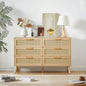 Bedroom dresser, 6 Double Dresser with rattan drawers, wood chest of drawers kids room, living room, entry and hallway, Natural, 47.2x 15.8 Dx 30 H.