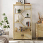 Bedroom dresser, 6 Double Dresser with rattan drawers, wood chest of drawers kids room, living room, entry and hallway, Natural, 47.2x 15.8 Dx 30 H.