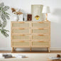 Bedroom dresser, 6 Double Dresser with rattan drawers, wood chest of drawers kids room, living room, entry and hallway, Natural, 47.2x 15.8 Dx 30 H.