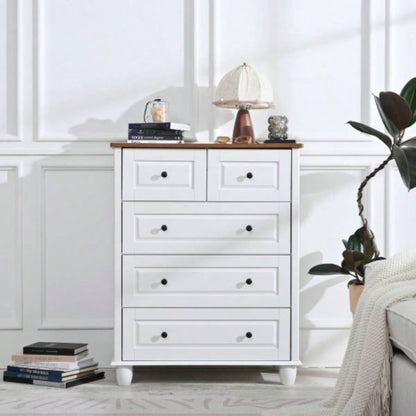 White Dresser with 5 Drawers, Tall Chest of Drawers, 5 Drawer Dresser with Deep Space, Wood Storage Cabinet Living Room, Hallway, Office, White