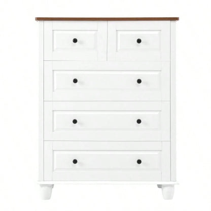 White Dresser with 5 Drawers, Tall Chest of Drawers, 5 Drawer Dresser with Deep Space, Wood Storage Cabinet Living Room, Hallway, Office, White