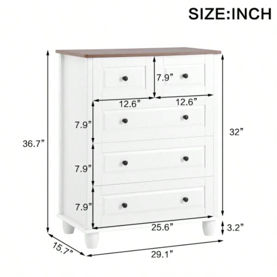 White Dresser with 5 Drawers, Tall Chest of Drawers, 5 Drawer Dresser with Deep Space, Wood Storage Cabinet Living Room, Hallway, Office, White