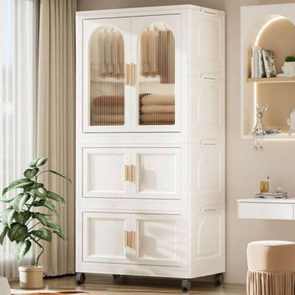 25.59 Side Wide Folding Wardrobe, 25.5915.7557.09, with Magnetic Door, Plastic Storage Cabinet with Wheels one layer of wardrobe+ two layers of folding boxes+10 hangers