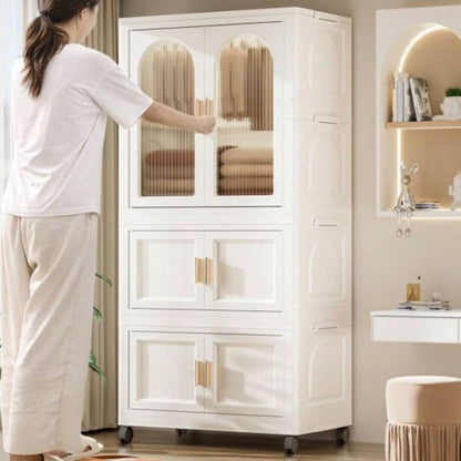 25.59 Side Wide Folding Wardrobe, 25.5915.7557.09, with Magnetic Door, Plastic Storage Cabinet with Wheels one layer of wardrobe+ two layers of folding boxes+10 hangers