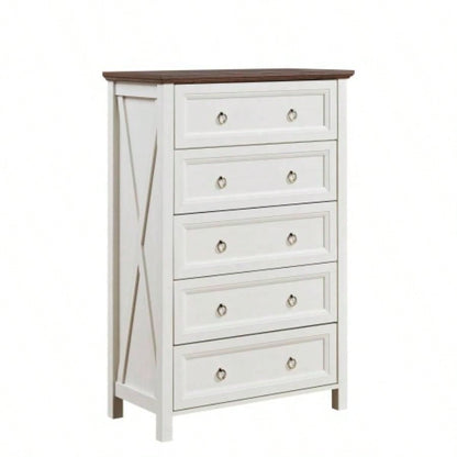 Farmhouse 5 Drawers Dresser Chests Bedroom, Wood Rustic Tall Chest of Drawers, Dressers Organizer Bedroom, Living Room, Hallway
