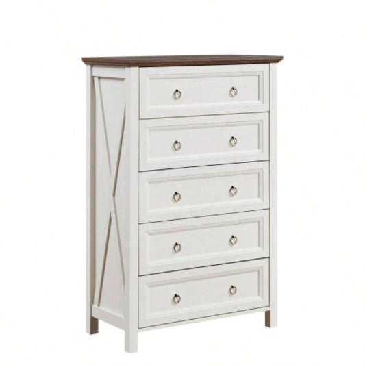 Farmhouse 5 Drawers Dresser Chests Bedroom, Wood Rustic Tall Chest of Drawers, Dressers Organizer Bedroom, Living Room, Hallway