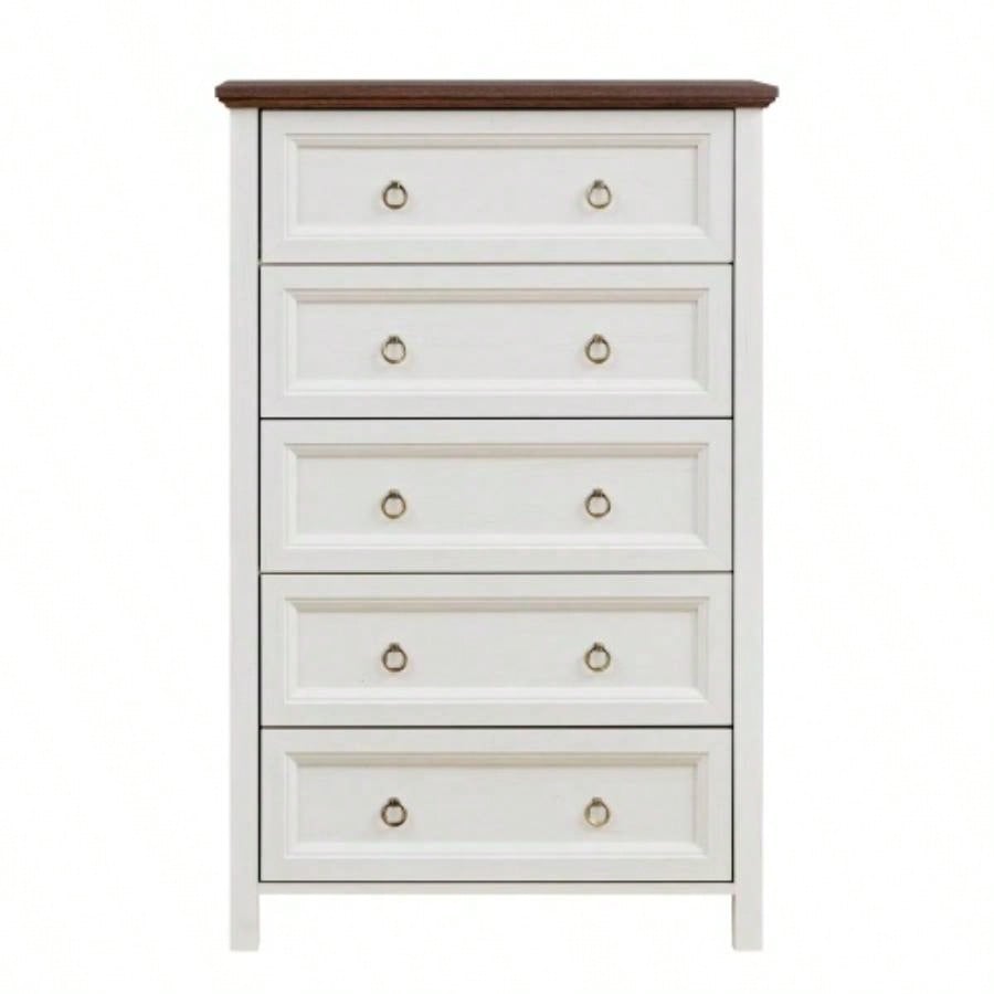Farmhouse 5 Drawers Dresser Chests Bedroom, Wood Rustic Tall Chest of Drawers, Dressers Organizer Bedroom, Living Room, Hallway