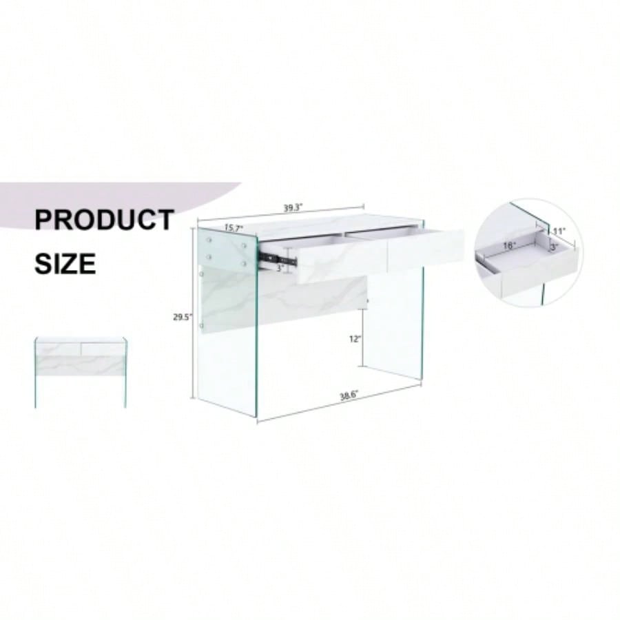 White MDF minimalist dresser, desk, desktop computer desk, with double drawer storage space, simple home, various styles of home environment.