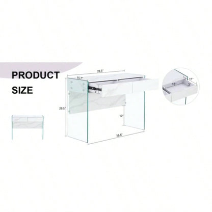 White MDF minimalist dresser, desk, desktop computer desk, with double drawer storage space, simple home, various styles of home environment.