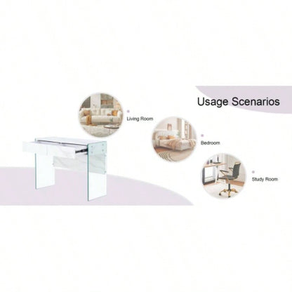 White MDF minimalist dresser, desk, desktop computer desk, with double drawer storage space, simple home, various styles of home environment.