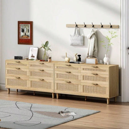 51 Rattan Dresser with Drawers, 6 Drawer Dresser Bedroom, Clothes Storage Cabinet Bedroom, Metal HandleWood Hallway, Living Room, Bedroom, Natural