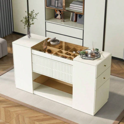 Modern Luxury Multi - Functional Island Vanity Dresser and Storage Cabinet with Glass Tabletop, Display Cabinet, 6 Drawers Walk - in - Wardrobe and Bedroom