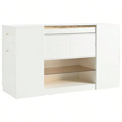 Modern Luxury Multi - Functional Island Vanity Dresser and Storage Cabinet with Glass Tabletop, Display Cabinet, 6 Drawers Walk - in - Wardrobe and Bedroom