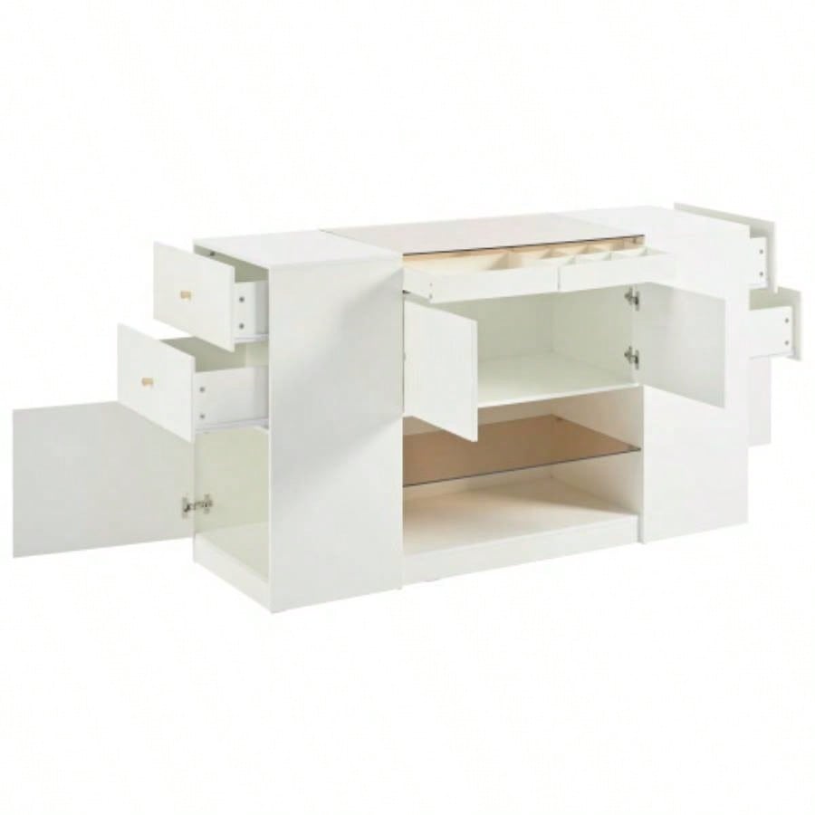 Modern Luxury Multi - Functional Island Vanity Dresser and Storage Cabinet with Glass Tabletop, Display Cabinet, 6 Drawers Walk - in - Wardrobe and Bedroom
