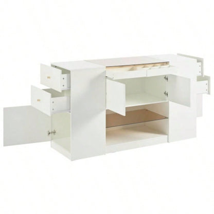 Modern Luxury Multi - Functional Island Vanity Dresser and Storage Cabinet with Glass Tabletop, Display Cabinet, 6 Drawers Walk - in - Wardrobe and Bedroom