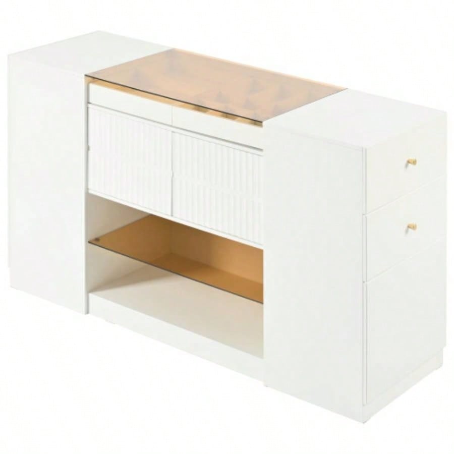 Modern Luxury Multi - Functional Island Vanity Dresser and Storage Cabinet with Glass Tabletop, Display Cabinet, 6 Drawers Walk - in - Wardrobe and Bedroom