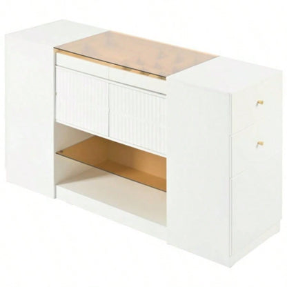 Modern Luxury Multi - Functional Island Vanity Dresser and Storage Cabinet with Glass Tabletop, Display Cabinet, 6 Drawers Walk - in - Wardrobe and Bedroom