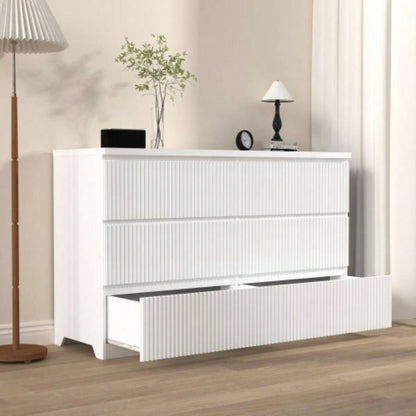 6 Drawer Storage Cabinet, Dresser, Wood Storage Tower Clothes Organizer with Wavy drawer panel, Wide Chest of 6 Drawers, Large Storage Space Bedroom, Hallway, Entryway Living Room White