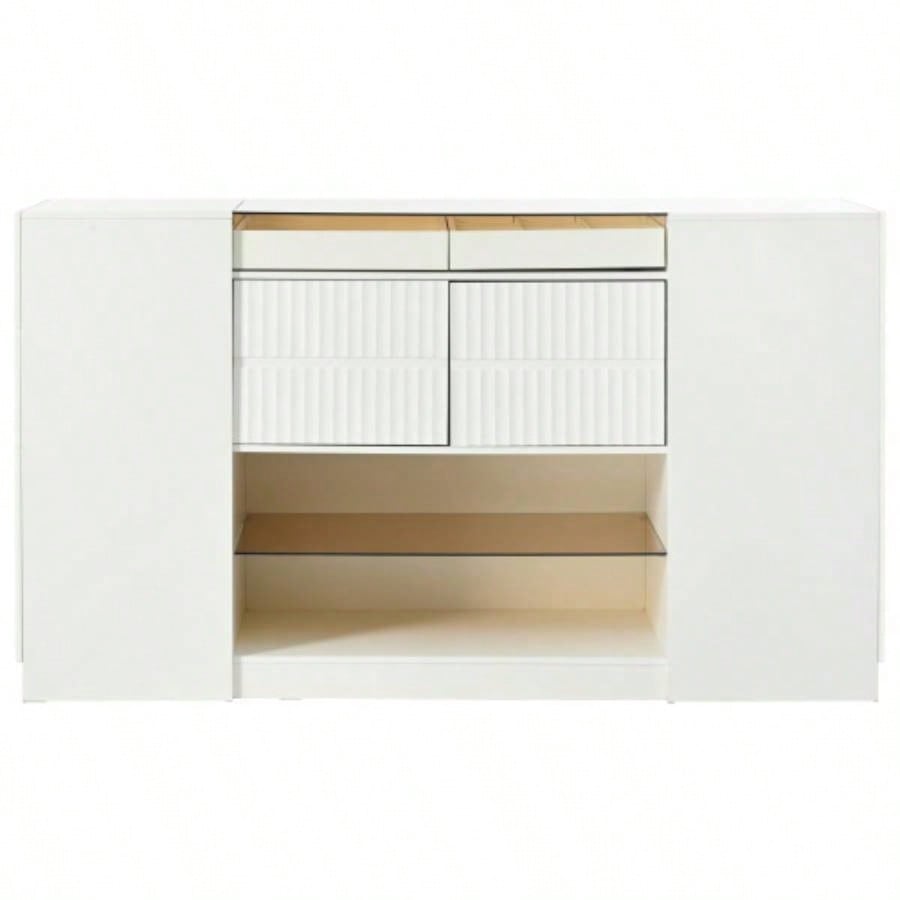Modern Luxury Multi - Functional Island Vanity Dresser and Storage Cabinet with Glass Tabletop, Display Cabinet, 6 Drawers Walk - in - Wardrobe and Bedroom
