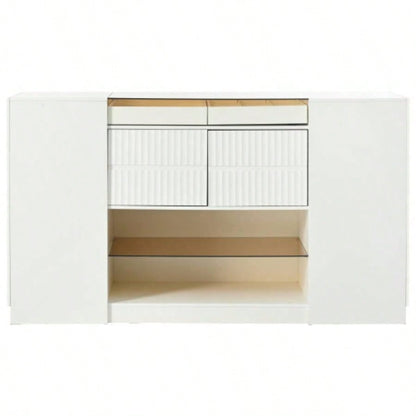 Modern Luxury Multi - Functional Island Vanity Dresser and Storage Cabinet with Glass Tabletop, Display Cabinet, 6 Drawers Walk - in - Wardrobe and Bedroom