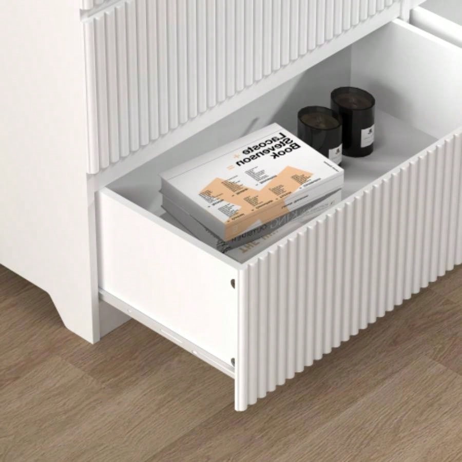 6 Drawer Storage Cabinet, Dresser, Wood Storage Tower Clothes Organizer with Wavy drawer panel, Wide Chest of 6 Drawers, Large Storage Space Bedroom, Hallway, Entryway Living Room White