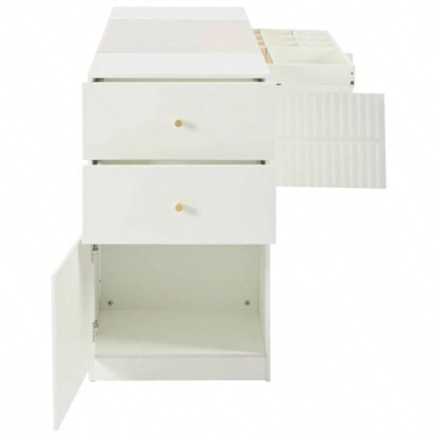 Modern Luxury Multi - Functional Island Vanity Dresser and Storage Cabinet with Glass Tabletop, Display Cabinet, 6 Drawers Walk - in - Wardrobe and Bedroom