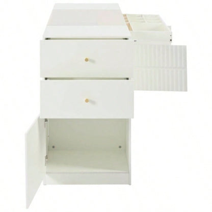 Modern Luxury Multi - Functional Island Vanity Dresser and Storage Cabinet with Glass Tabletop, Display Cabinet, 6 Drawers Walk - in - Wardrobe and Bedroom