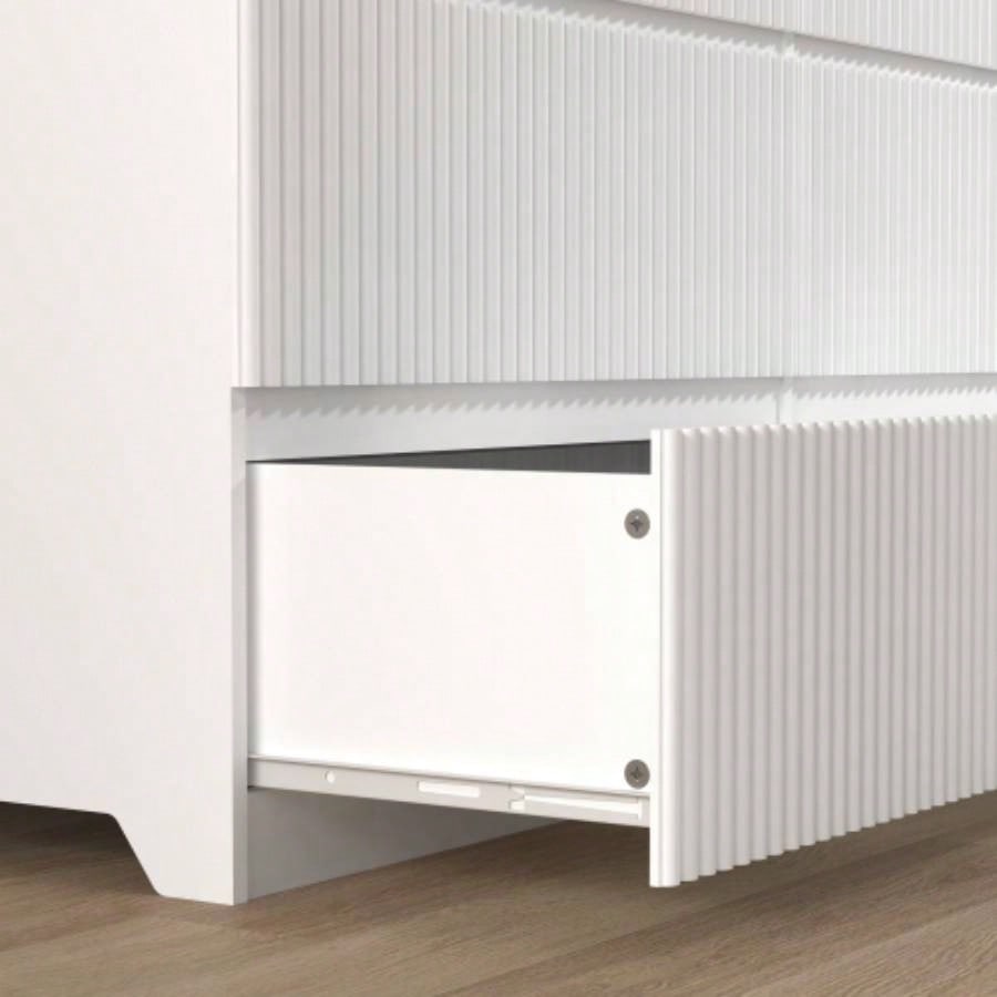 6 Drawer Storage Cabinet, Dresser, Wood Storage Tower Clothes Organizer with Wavy drawer panel, Wide Chest of 6 Drawers, Large Storage Space Bedroom, Hallway, Entryway Living Room White