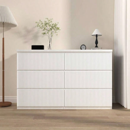 6 Drawer Storage Cabinet, Dresser, Wood Storage Tower Clothes Organizer with Wavy drawer panel, Wide Chest of 6 Drawers, Large Storage Space Bedroom, Hallway, Entryway Living Room White